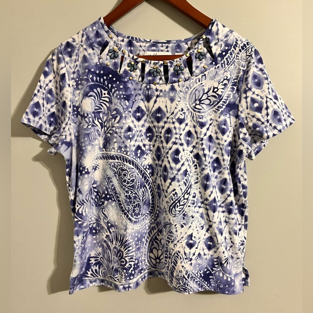Alfred Dunner Paisley Short Sleeve Top